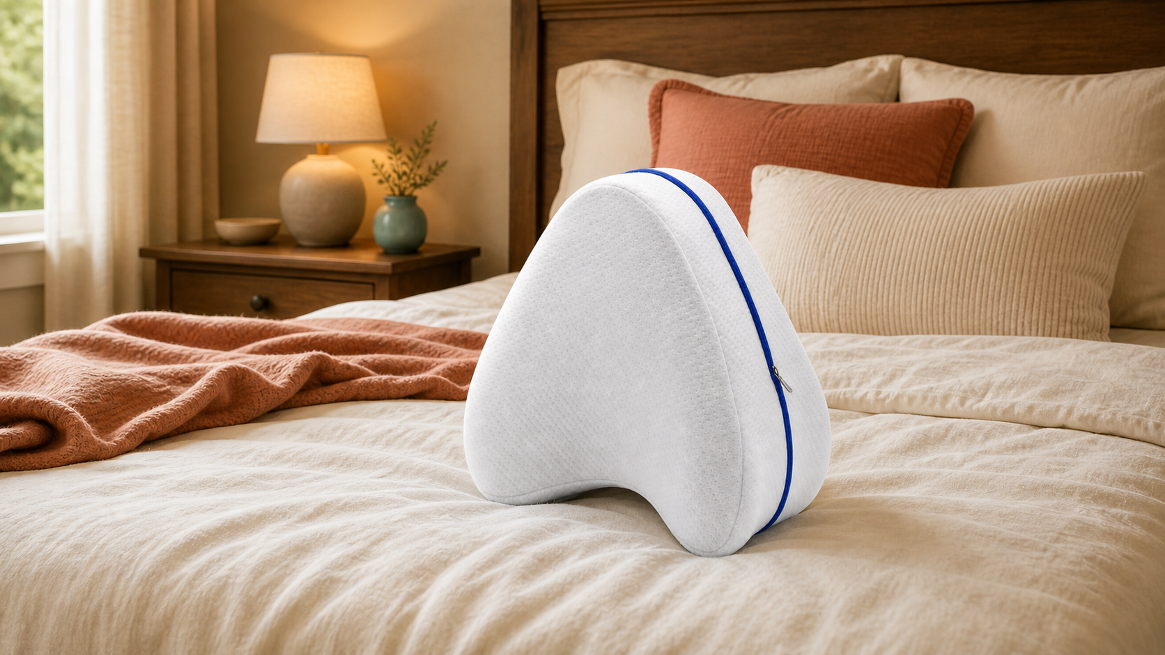 SideAlign knee pillow supporting the side-sleeper leg gap